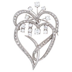 1.35ct Diamond Double Heart Pendentif Mid Century 10k White Gold Vintage Jewelry