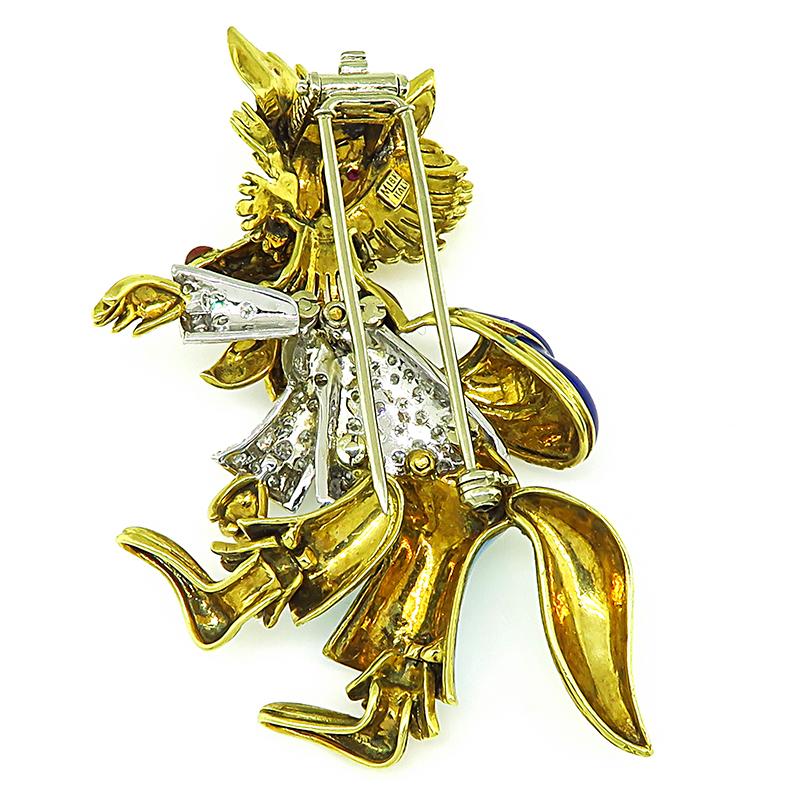 1.35ct Diamond Enamel Gold Pin In Good Condition For Sale In New York, NY