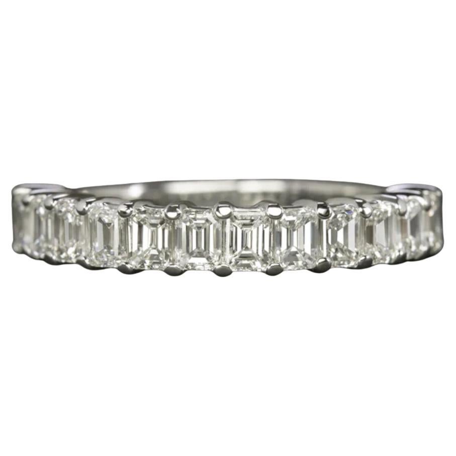 1.35ct Emerald Cut Diamond Wedding Band Stacking Ring Natural 14k White Gold For Sale