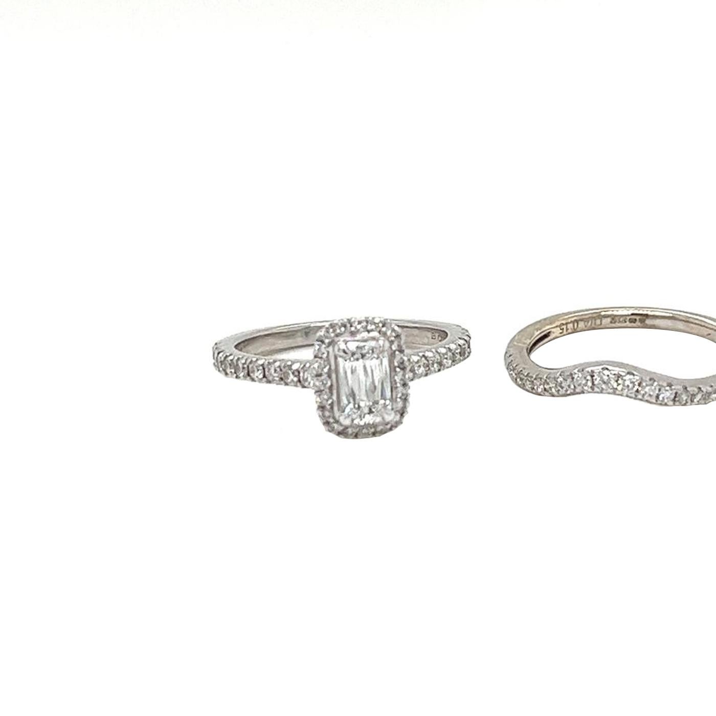 1.35ct Emerald-Cut Diamond with Pave Diamonds D/E VS1 Platinum Fancy Ring For Sale 6