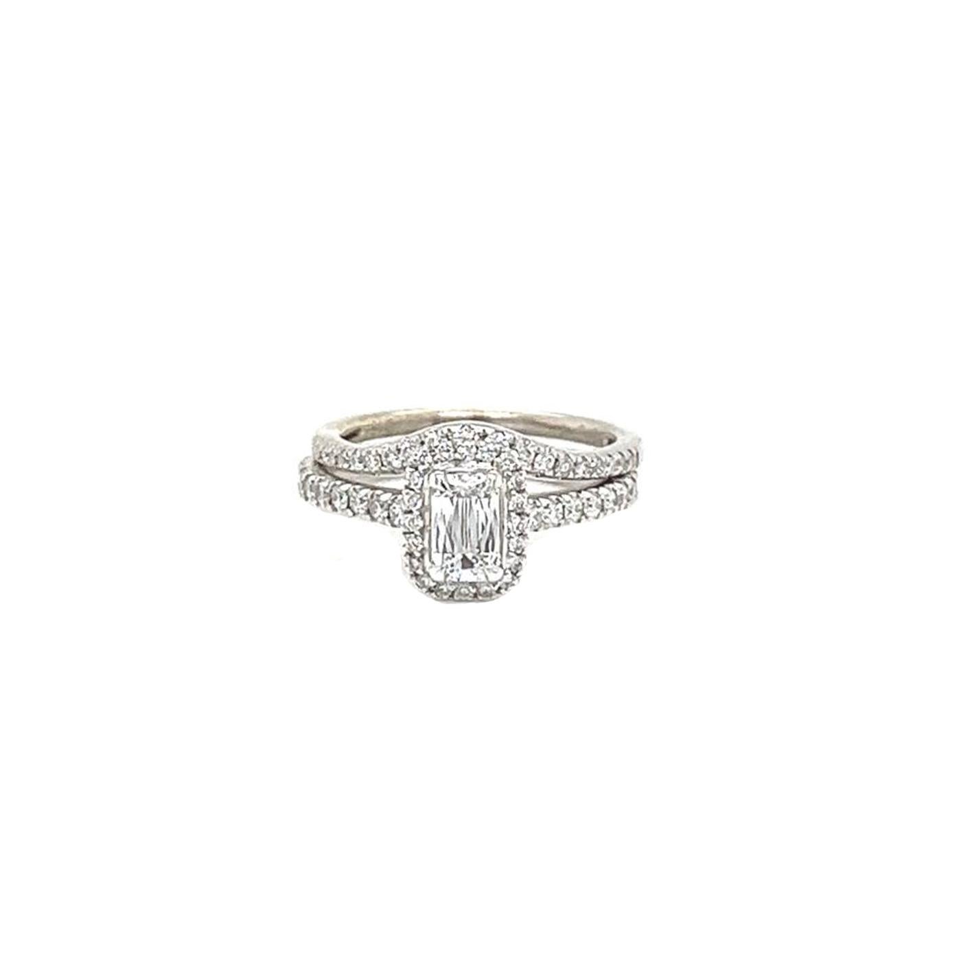 Modernist 1.35ct Emerald-Cut Diamond with Pave Diamonds D/E VS1 Platinum Fancy Ring For Sale