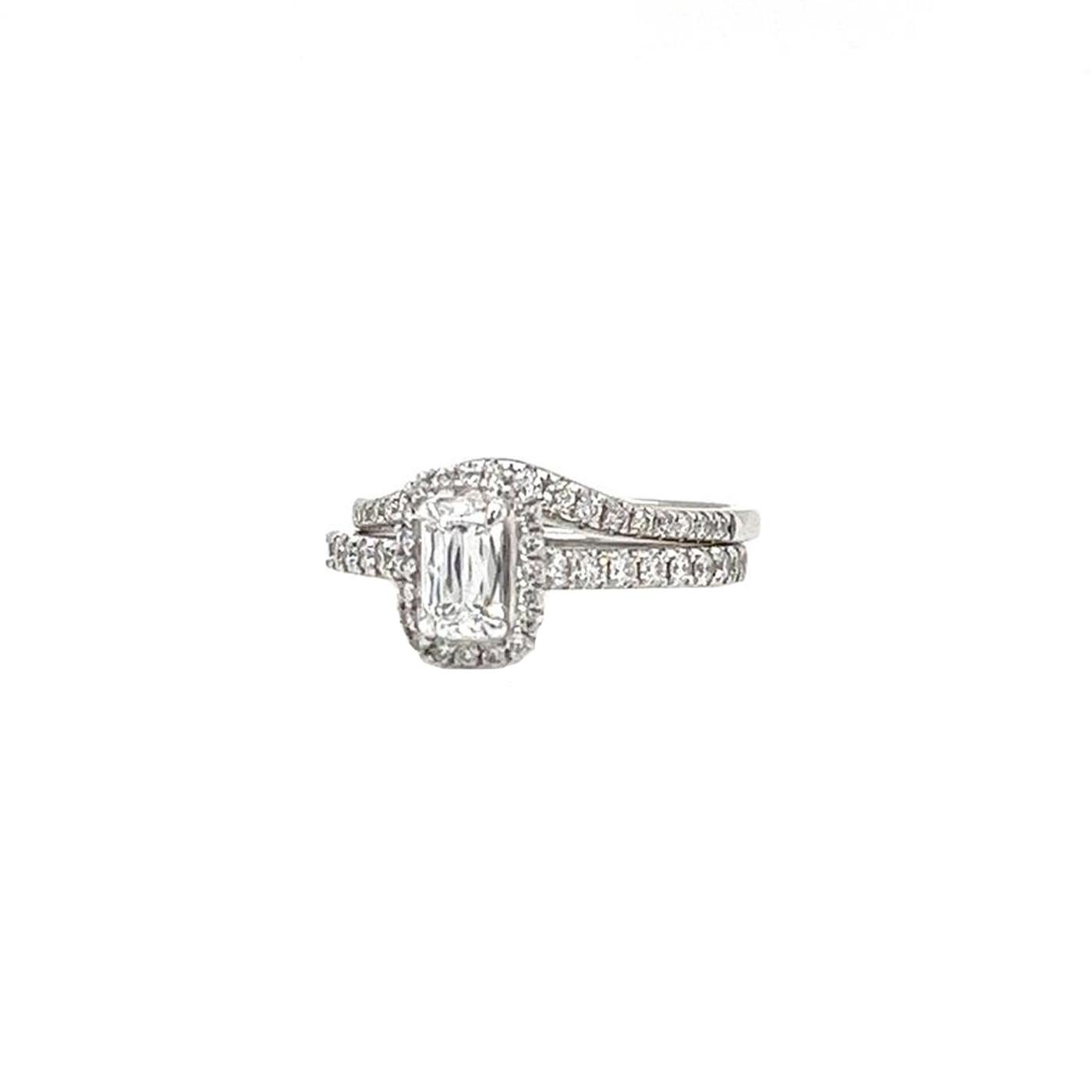 Emerald Cut 1.35ct Emerald-Cut Diamond with Pave Diamonds D/E VS1 Platinum Fancy Ring For Sale
