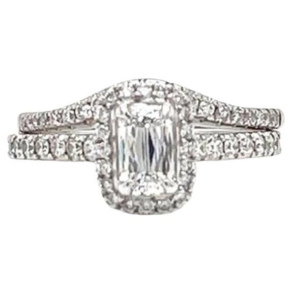 1.35ct Emerald-Cut Diamond with Pave Diamonds D/E VS1 Platinum Fancy Ring For Sale