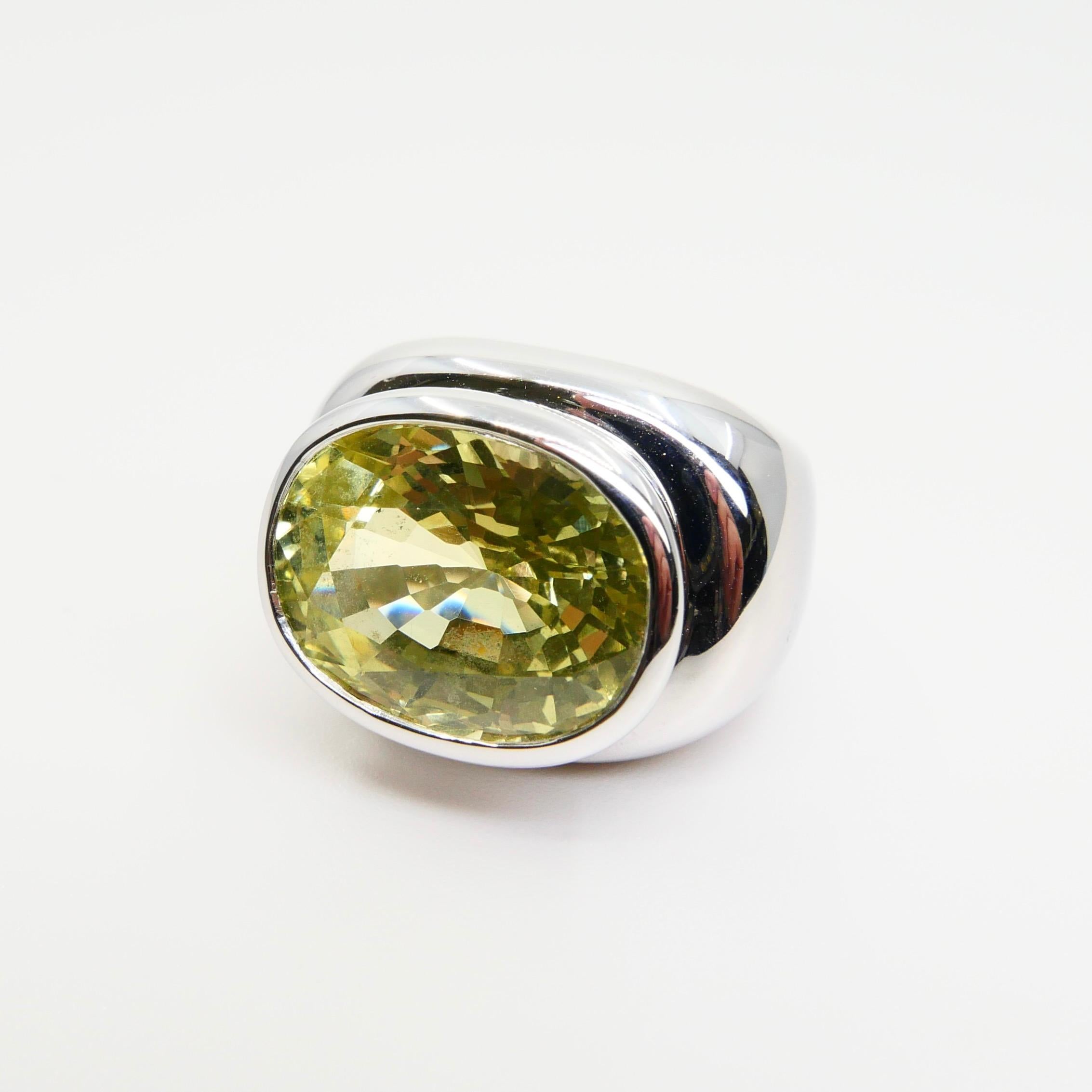 13,5 Karat grüner Kunzit Statement-Cocktailring, rosafarbener Herrenring, N.O.S 1