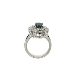 1.35ct Green Sapphire & Diamond Cluster Ring, Set in 18ct White Gold
