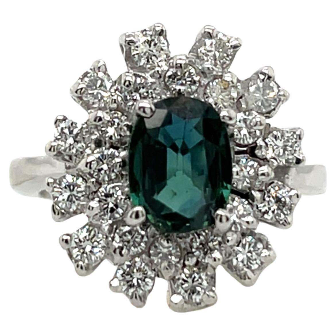 1.35ct Green Sapphire & Diamond Cluster Ring, Set in 18ct White Gold