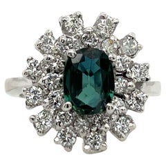 1.35ct Green Sapphire & Diamond Cluster Ring, Set in 18ct White Gold