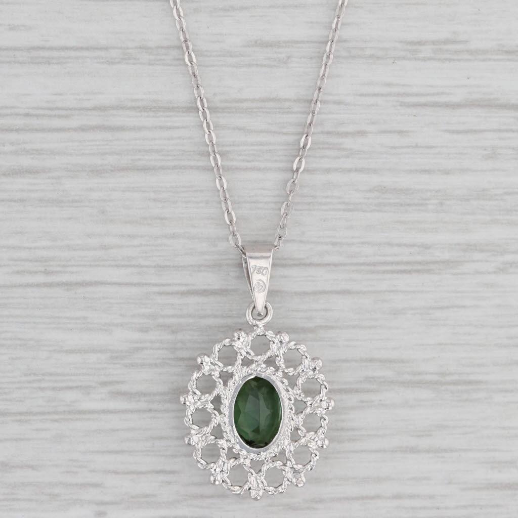 Oval Cut 1.35ct Green Tourmaline Pendant Necklace 18k White Gold 18