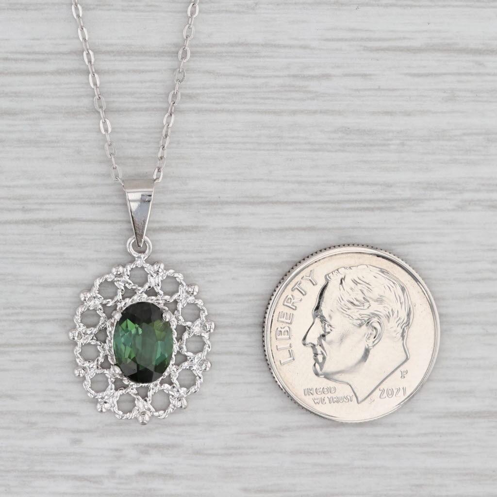 Women's 1.35ct Green Tourmaline Pendant Necklace 18k White Gold 18
