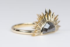 1.35ct Half Moon Diamond with Sun Ray Halo 14K Yellow Gold Engagement Ring