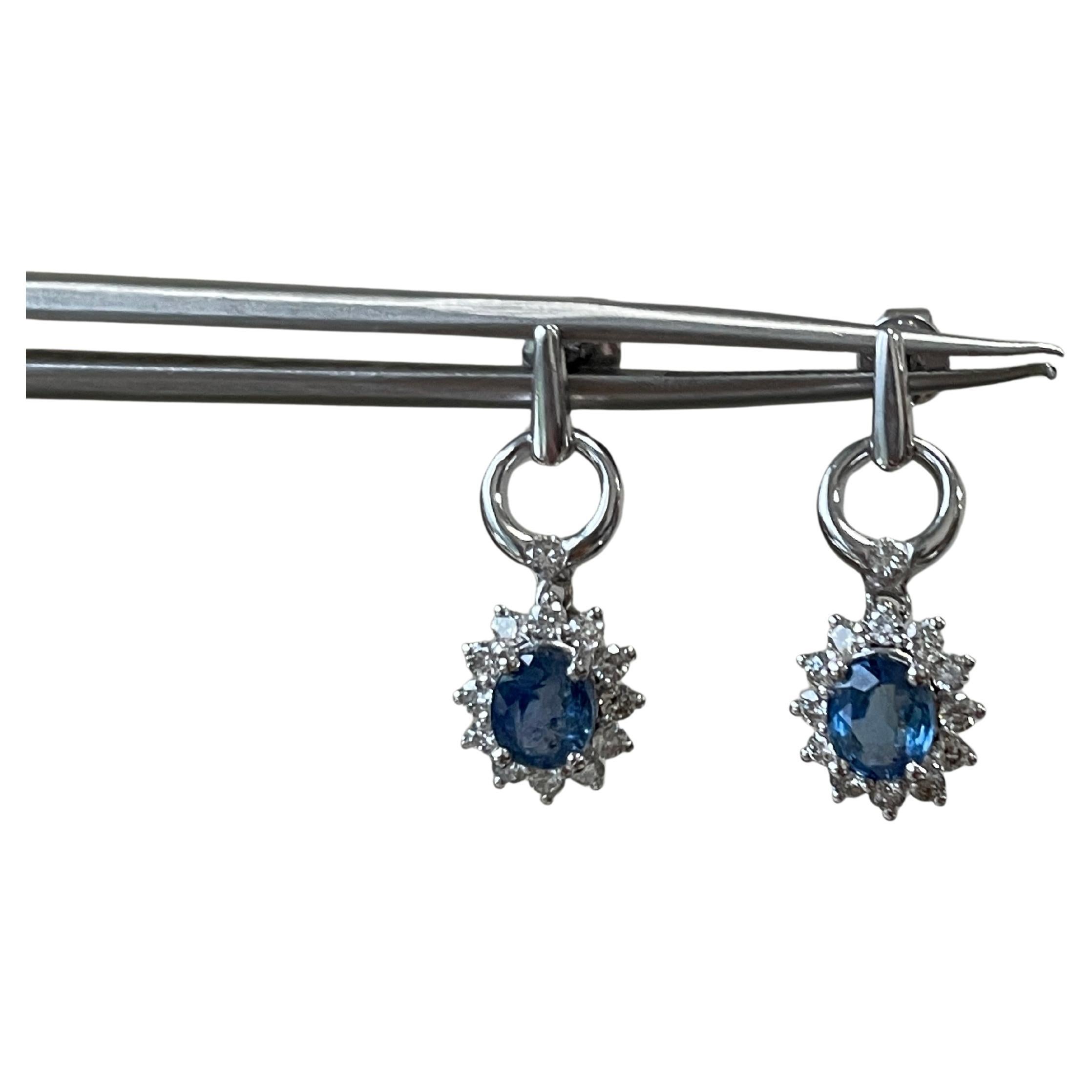 1.35Ct Light Blue Sapphire and Diamond Halo drop Earring