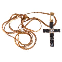 1,35 Karat natürliche schwarze Diamanten Kreuz Halskette 14kt