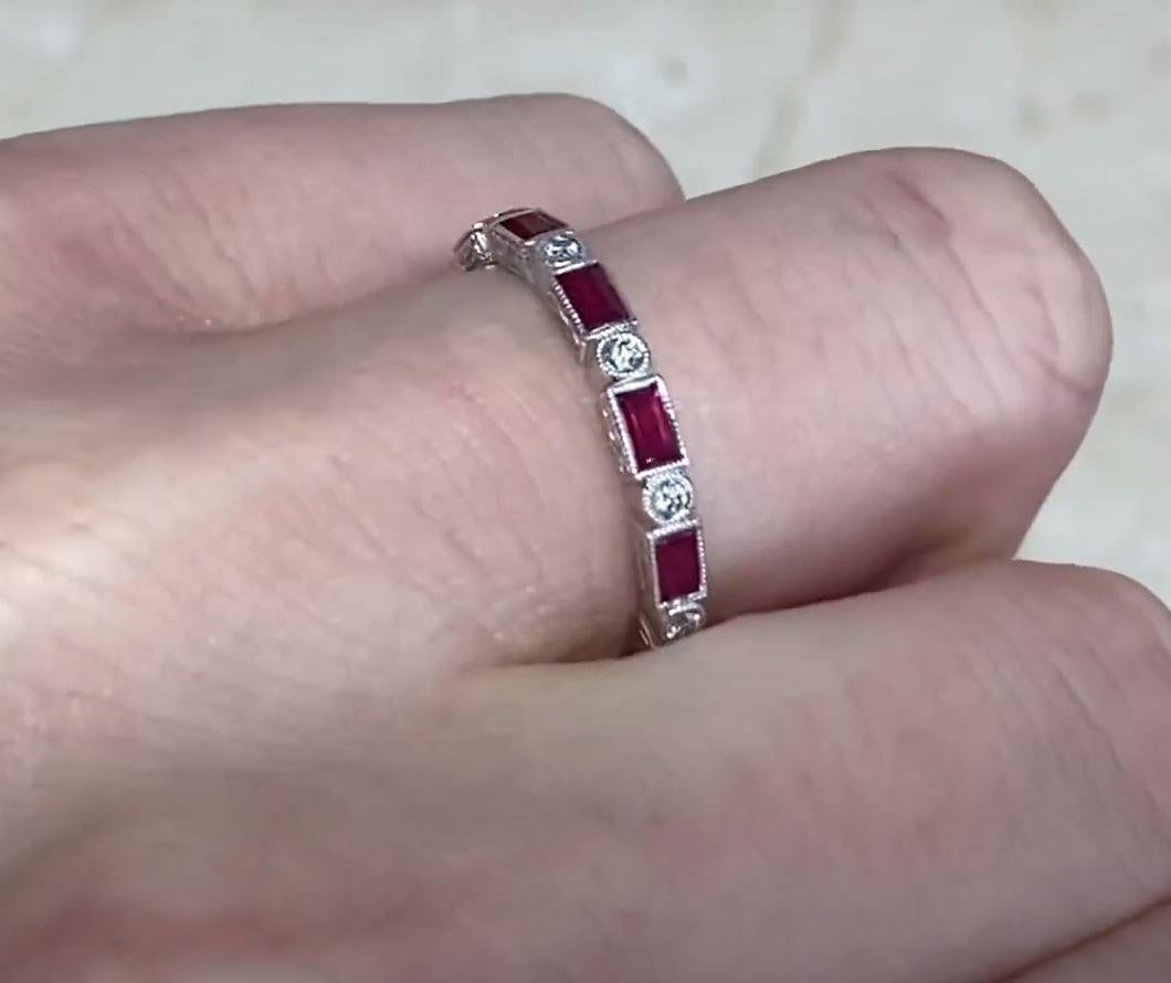 1.35ct Natural Ruby & 0.15ct Cut Diamond Wedding Band, 18k White Gold For Sale 1