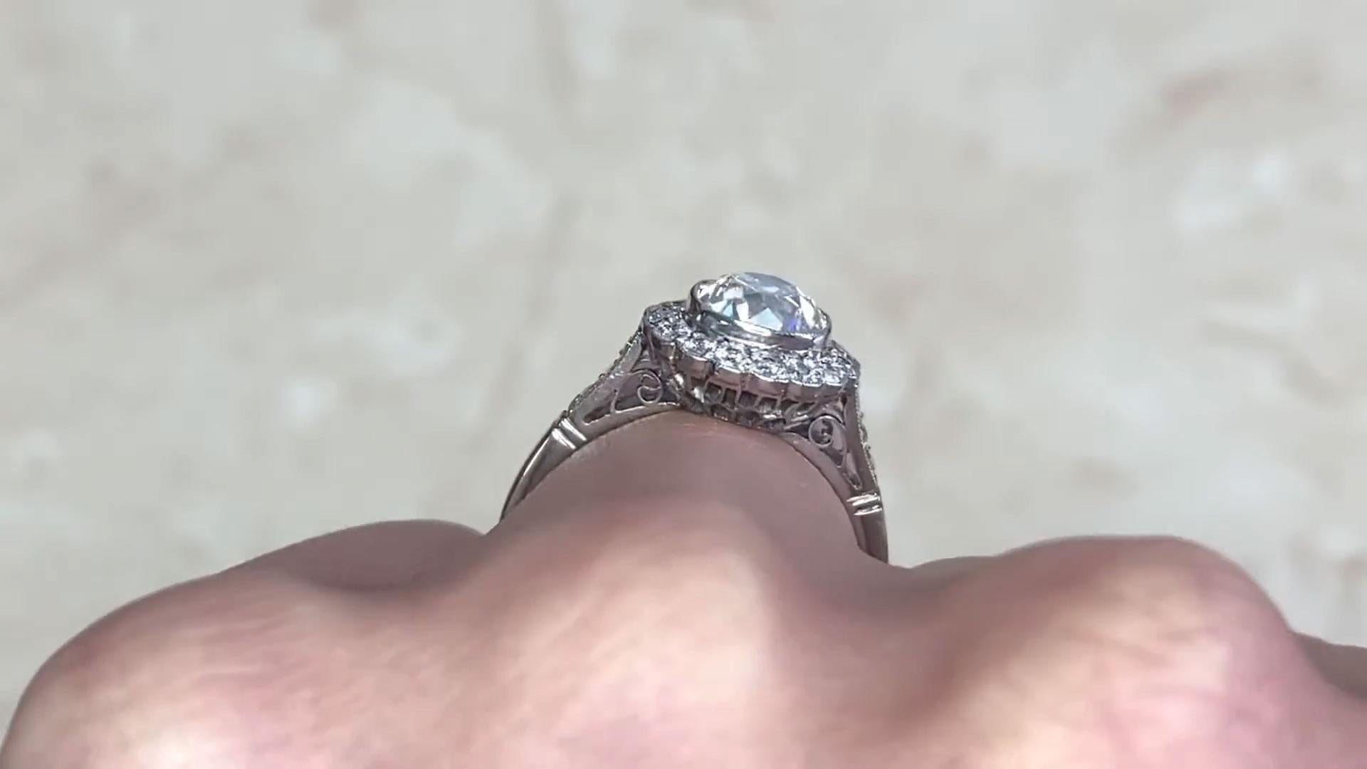 Anillo de compromiso con halo de diamantes talla europea antigua (aprox. 1,30 quilates), platino Corte europeo antiguo en venta