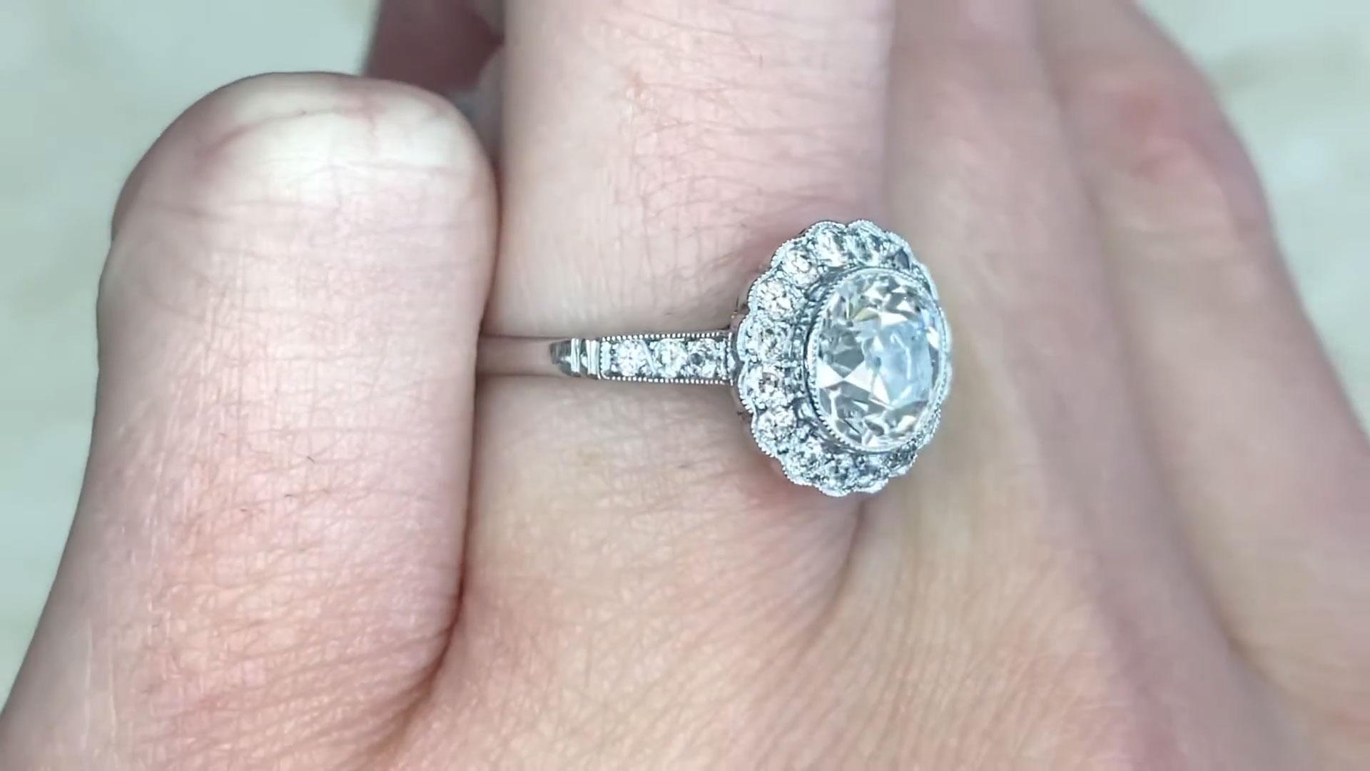 De las mujeres Anillo de compromiso con halo de diamantes talla europea antigua (aprox. 1,30 quilates), platino en venta