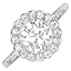 1.35ct Old Euro-Cut Diamond Engagement Ring, VS1 Clarity, Diamond Halo, Platinum