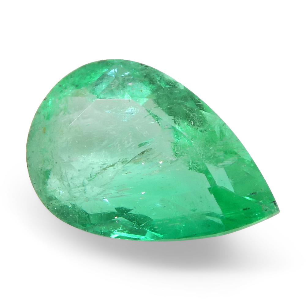 Brilliant Cut 1.35ct Pear Green Emerald from Colombia For Sale