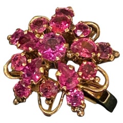1.35ct Pink Ruby Cluster Flower-Shaped Cupola Ring in 14K Yellow Gold, c1970's.