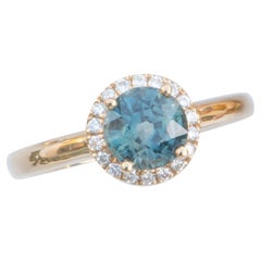 1.35Ct Round Blue Green Sapphire Diamond Halo 14K Gold Engagement Ring AD1707-11