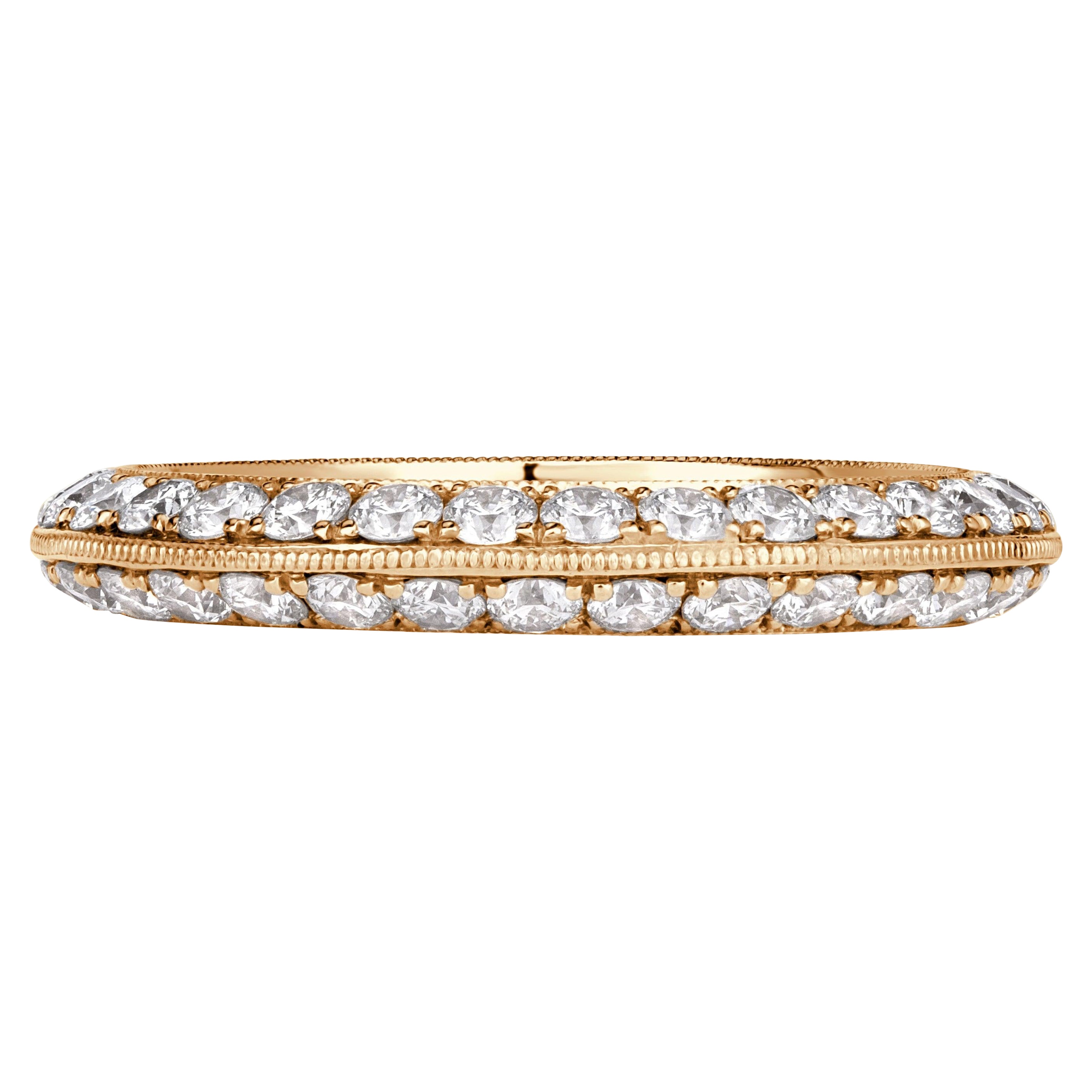 1.35ct Round Brilliant Cut Diamond Knife Edge Eternity Band in 18K Champagne For Sale