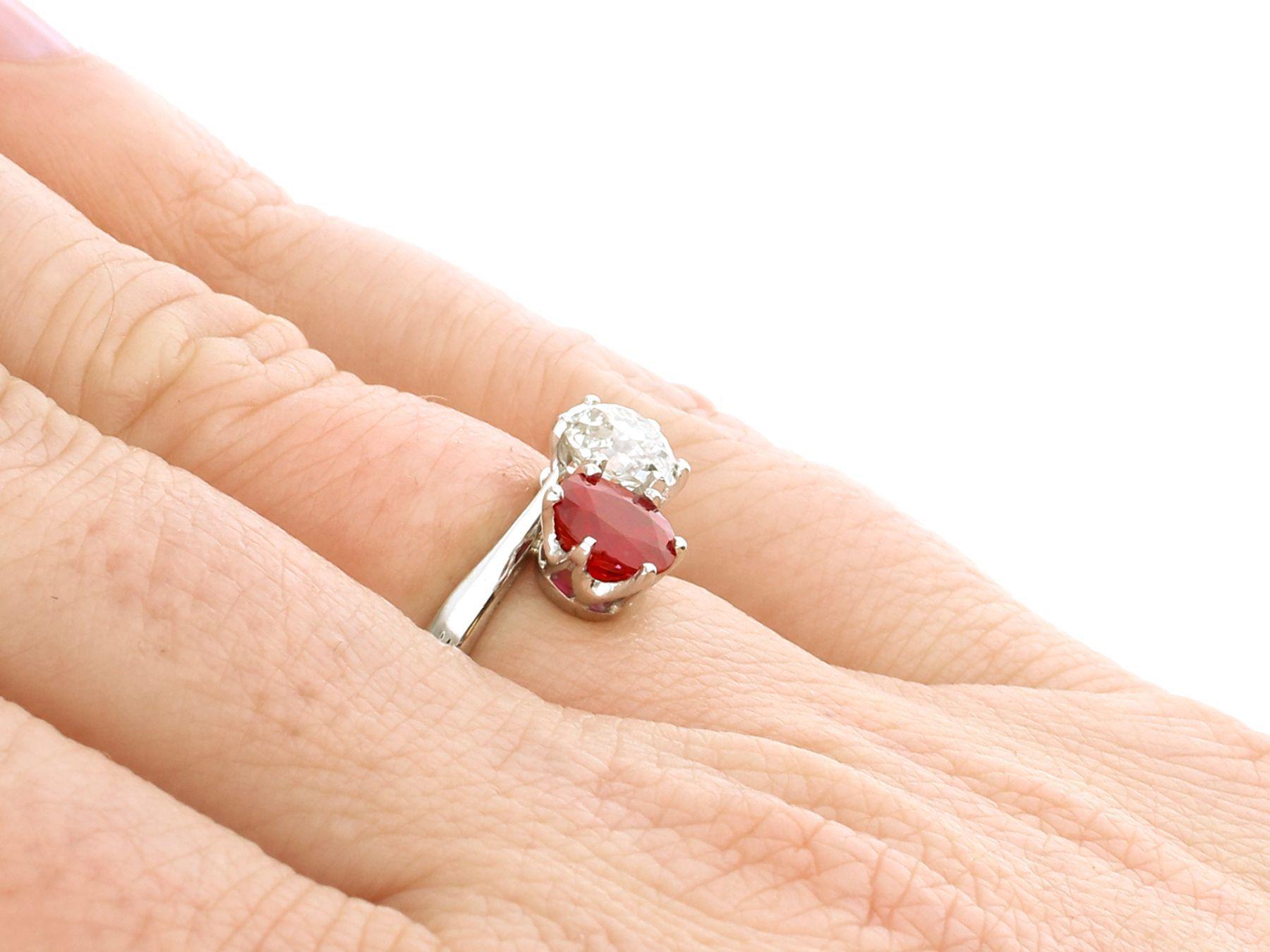 1920s Antique 1.35 Carat Ruby and Diamond White Gold Twist Ring French 2