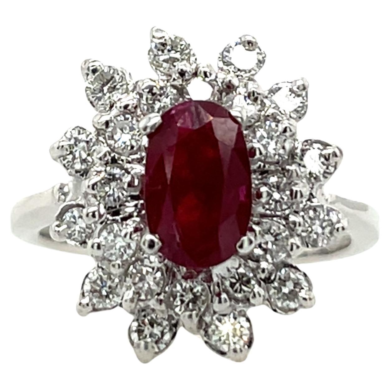 1.35ct Ruby & Diamond Cluster Ring, Set in 18ct White Gold