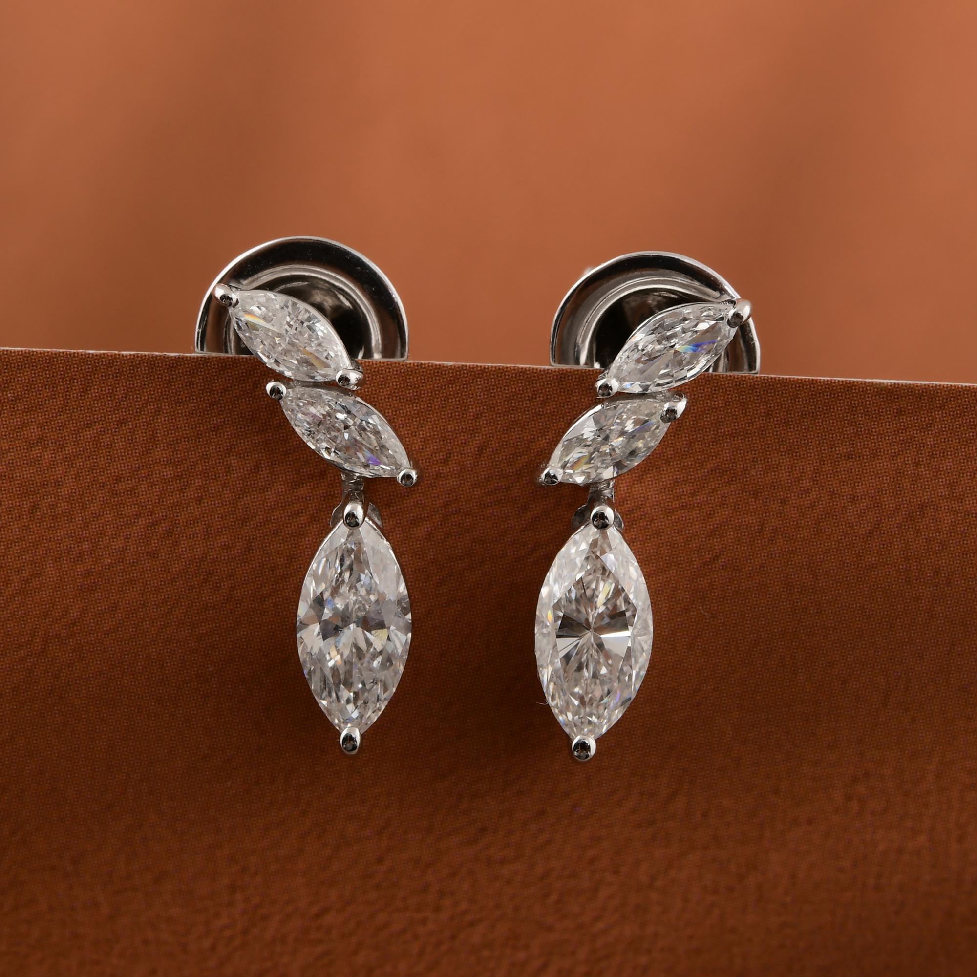 Taglio marquise Orecchini con diamanti naturali da 1,35 carati SI/H Oro bianco 18 carati Tutte le tariffe pagate in vendita