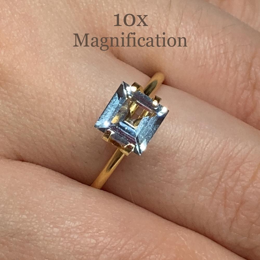 Description:

Gem Type: Aquamarine
Number of Stones: 1
Weight: 1.35 cts
Measurements: 6.97 x 6.92 x 3.86 mm
Shape: Square
Cutting Style Crown: Step Cut
Cutting Style Pavilion: Step Cut
Transparency: Transparent
Clarity: Slightly Included: Some
