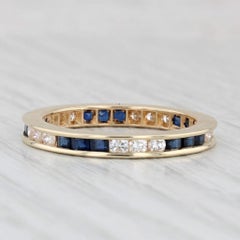 1.35ctw Blue Sapphire Diamond Eternity Band 14k Gold Stackable Wedding Ring