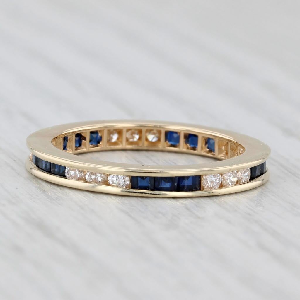 Square Cut 1.35ctw Blue Sapphire Diamond Eternity Band 14k Gold Stackable Wedding Ring For Sale