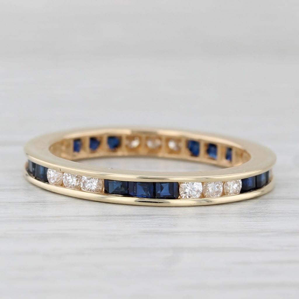 Women's or Men's 1.35ctw Blue Sapphire Diamond Eternity Band 14k Gold Stackable Wedding Ring For Sale