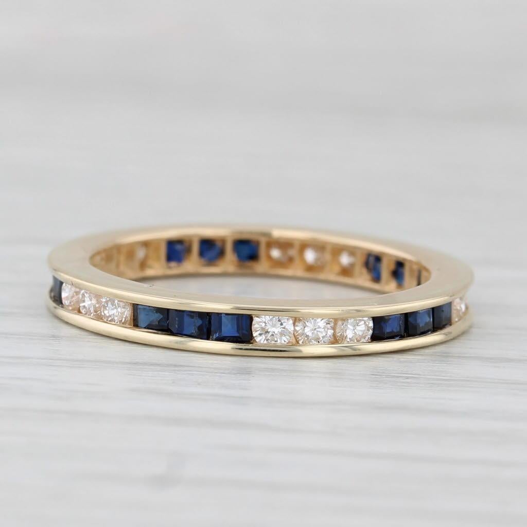 1.35ctw Blue Sapphire Diamond Eternity Band 14k Gold Stackable Wedding Ring For Sale 1