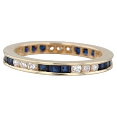 1.35ctw Blue Sapphire Diamond Eternity Band 14k Gold Stackable Wedding Ring