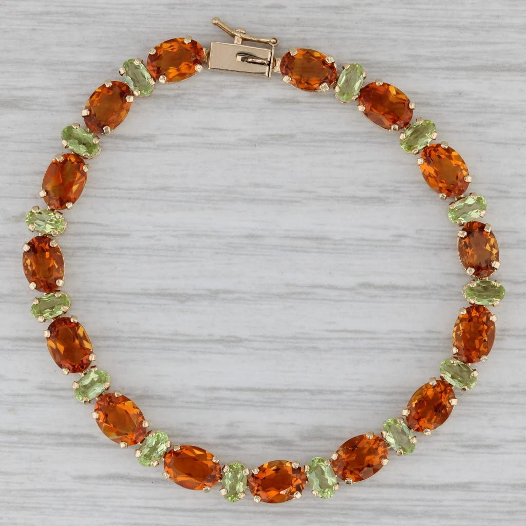 13.5ctw Citrine Peridot Tennis Bracelet 14k Yellow Gold 6.5