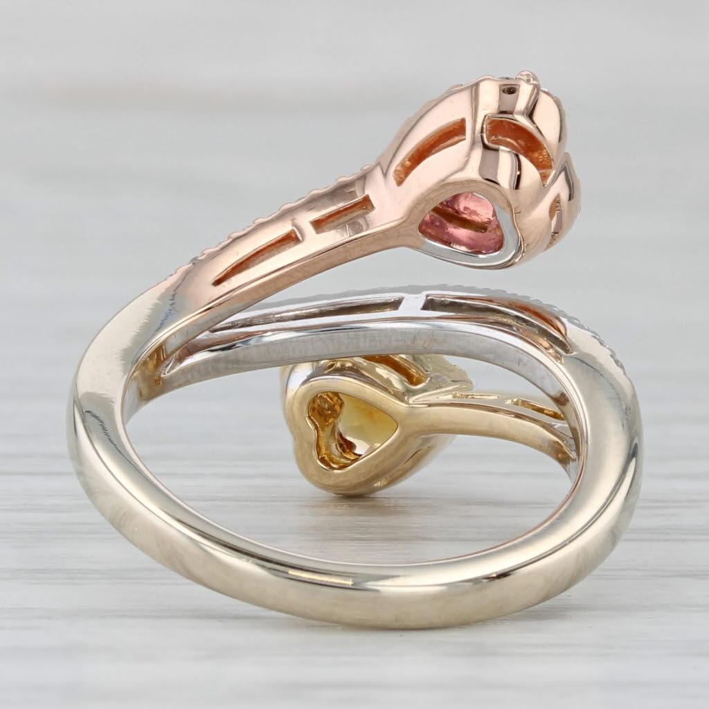 Heart Cut 1.35ctw Citrine Tourmaline Diamond Hearts Bypass Ring 18k Yellow Rose White Gold For Sale