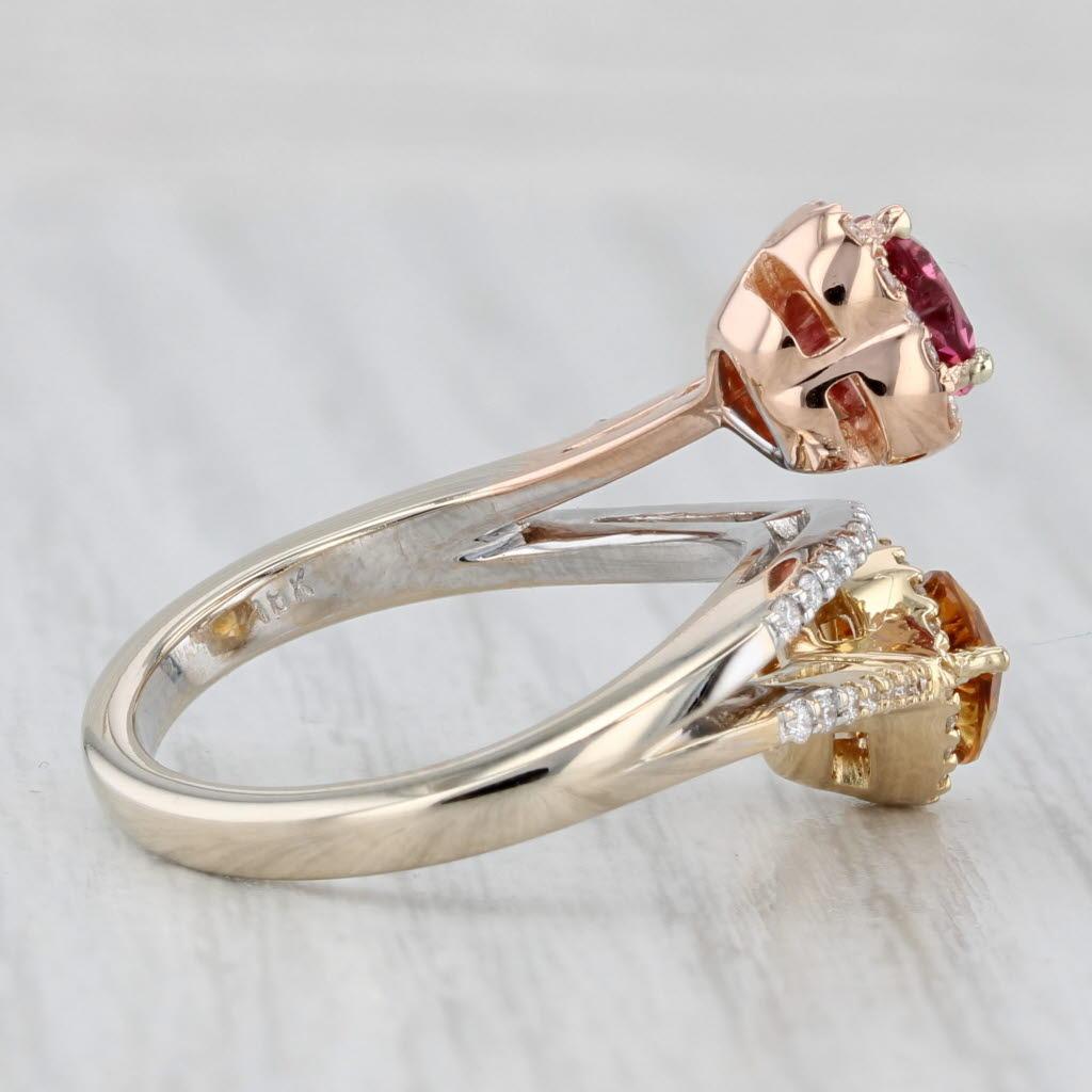 Women's or Men's 1.35ctw Citrine Tourmaline Diamond Hearts Bypass Ring 18k Yellow Rose White Gold For Sale