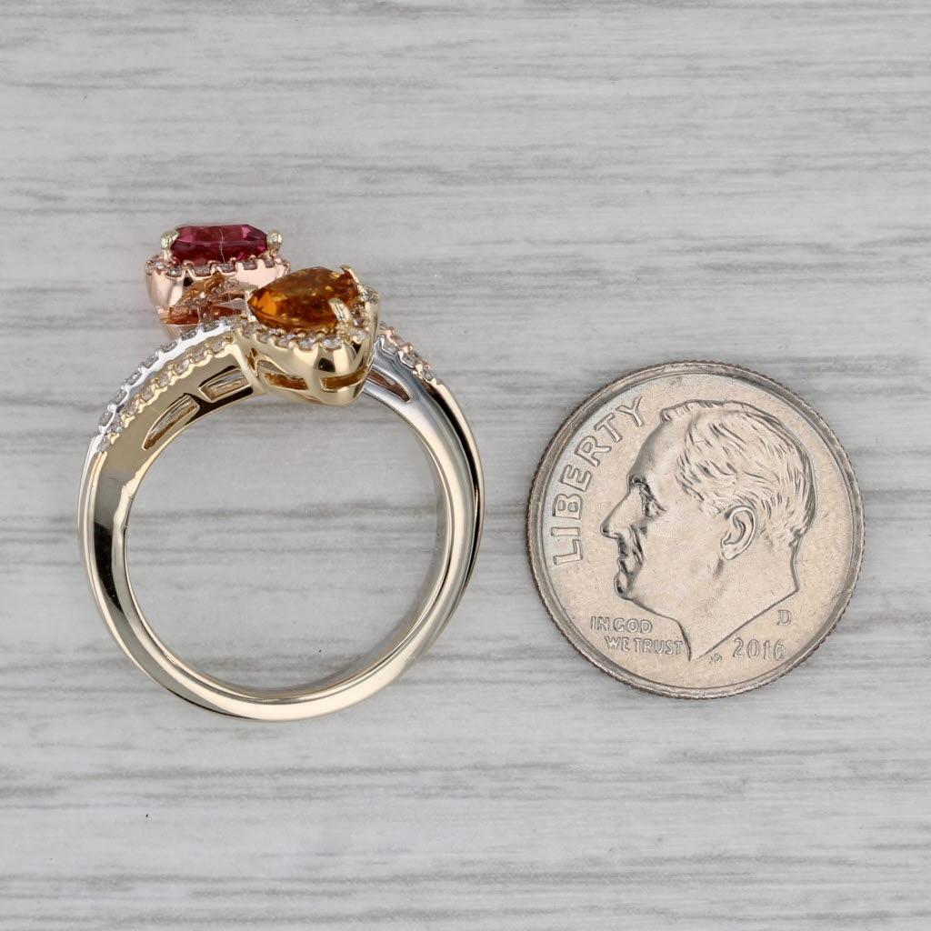 1.35ctw Citrine Tourmaline Diamond Hearts Bypass Ring 18k Yellow Rose White Gold For Sale 3