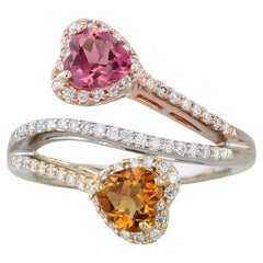 Anello Bypass con diamante e tormalina Citrino da 1,35 ct. in oro giallo rosa bianco 18 ct.