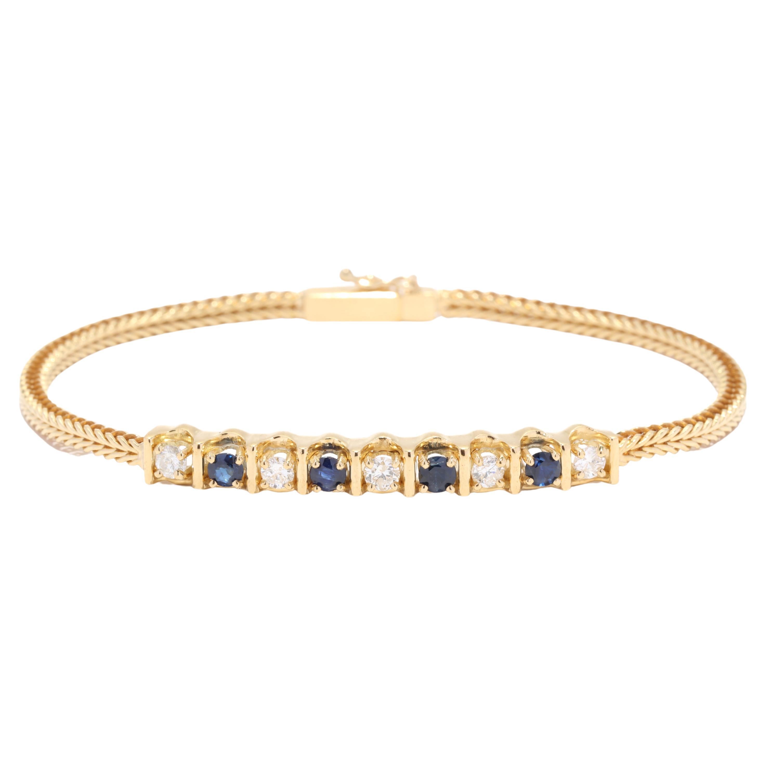 1.35ctw Diamond Sapphire Bar Bracelet, 18KT Yellow Gold