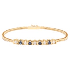 1.35ctw Diamond Sapphire Bar Bracelet, 18KT Yellow Gold