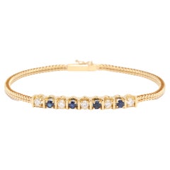 1.35ctw Diamond Sapphire Bar Bracelet, 18KT Yellow Gold