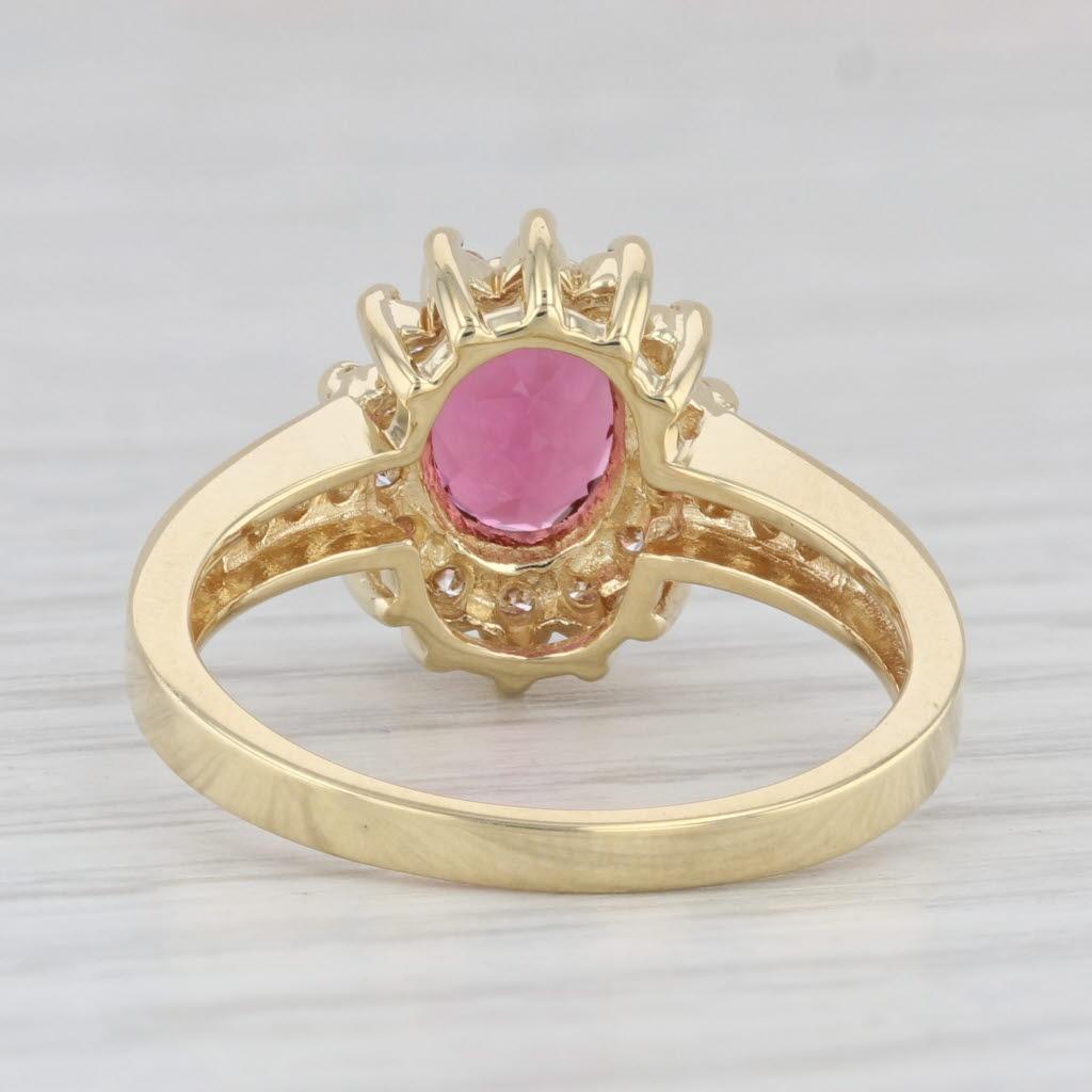 Bague halo de tourmaline rose ovale 1,35 ctw et diamants en or jaune 18 carats, taille 6,75 Pour femmes en vente