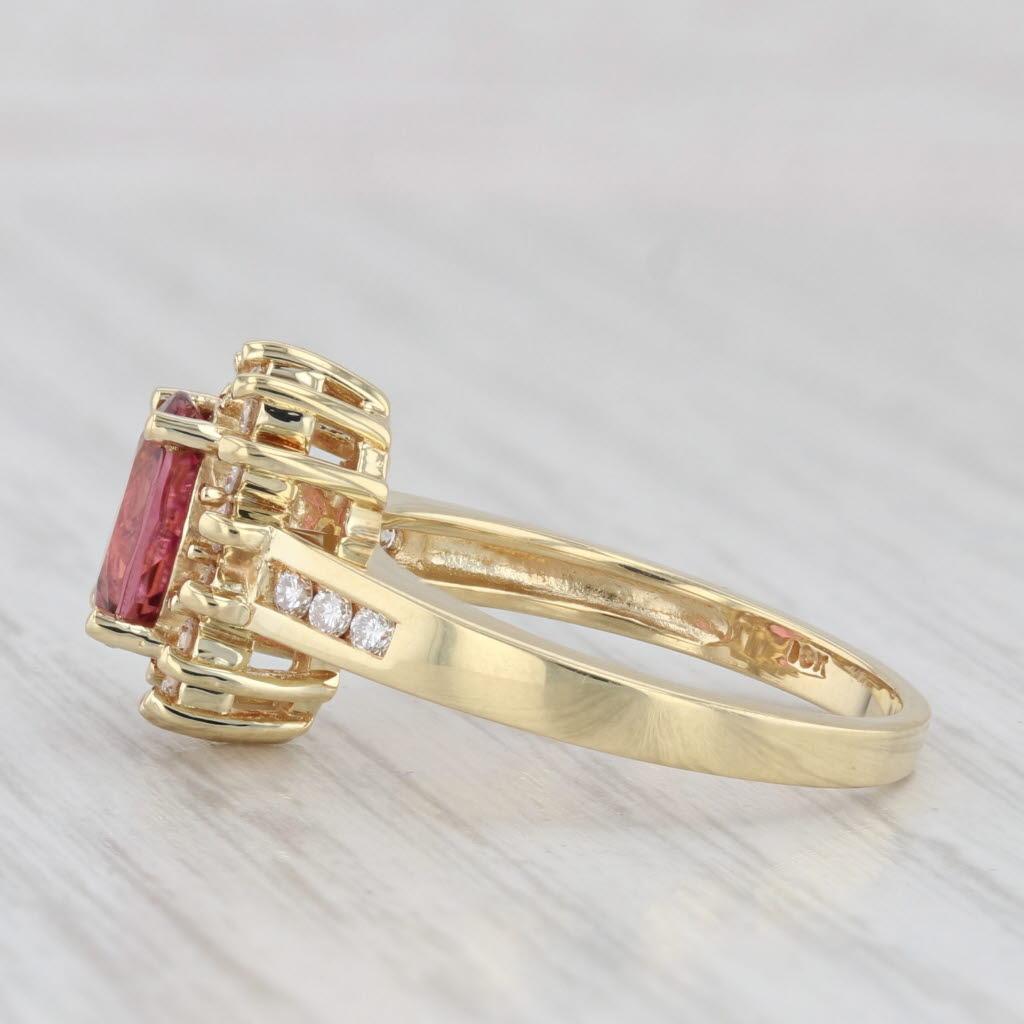 Bague halo de tourmaline rose ovale 1,35 ctw et diamants en or jaune 18 carats, taille 6,75 en vente 3