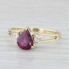 1,35 Karat birnenförmiger Rubin-Diamant-Ring 14k Gelbgold Größe 6,5