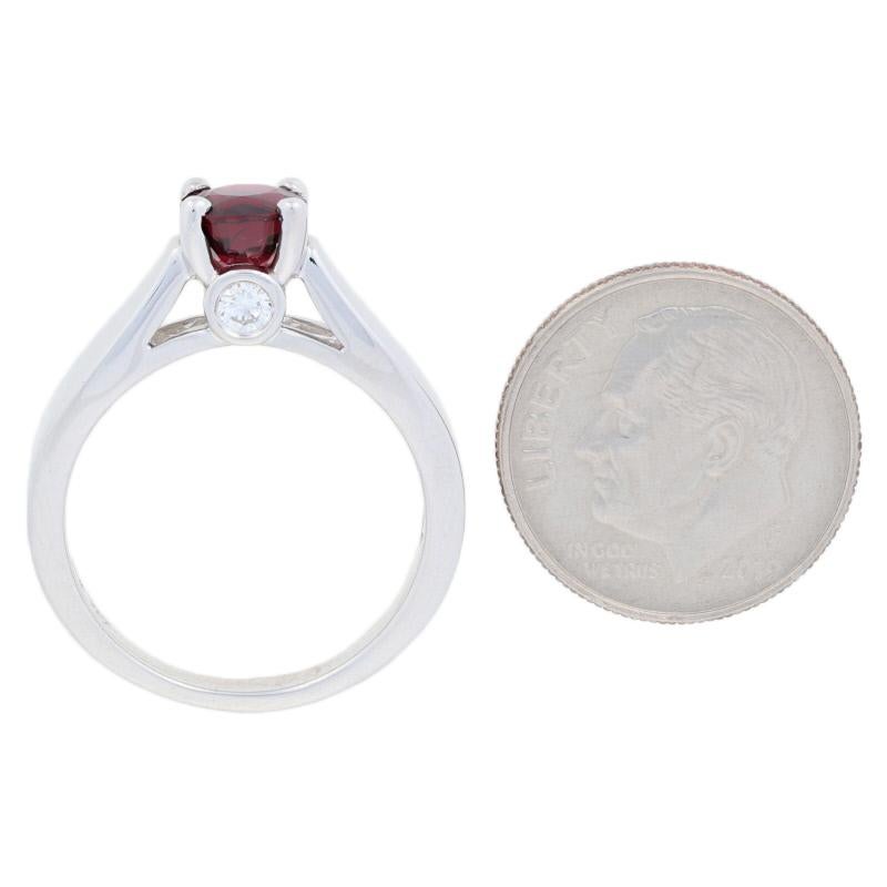 1.35 Carat Round Cut Red Spinel and Diamond Ring, 14 Karat White Gold Engagement For Sale 1