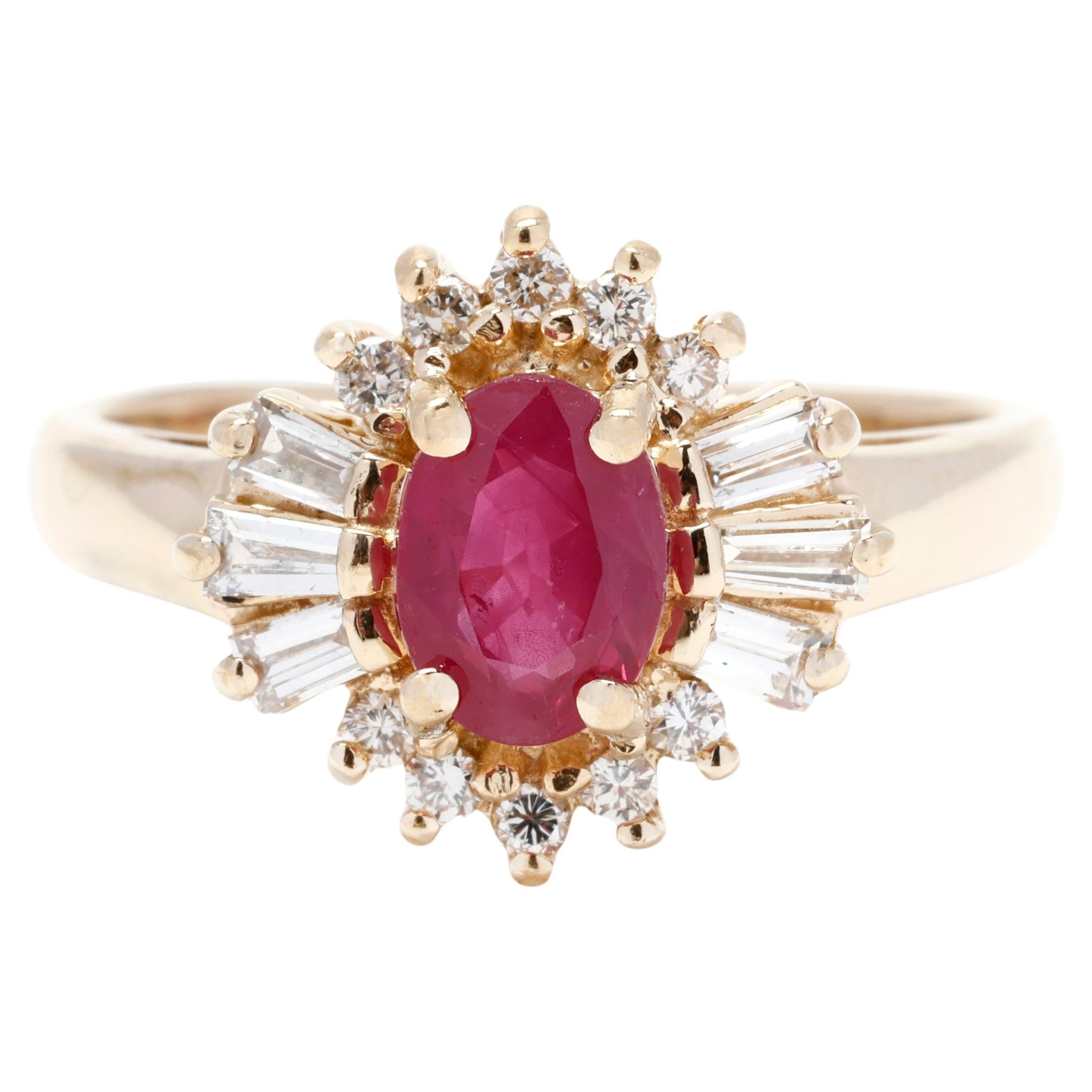1.35ctw Ruby and Diamond Statement Ring, 14k Yellow Gold, Taille de bague 7