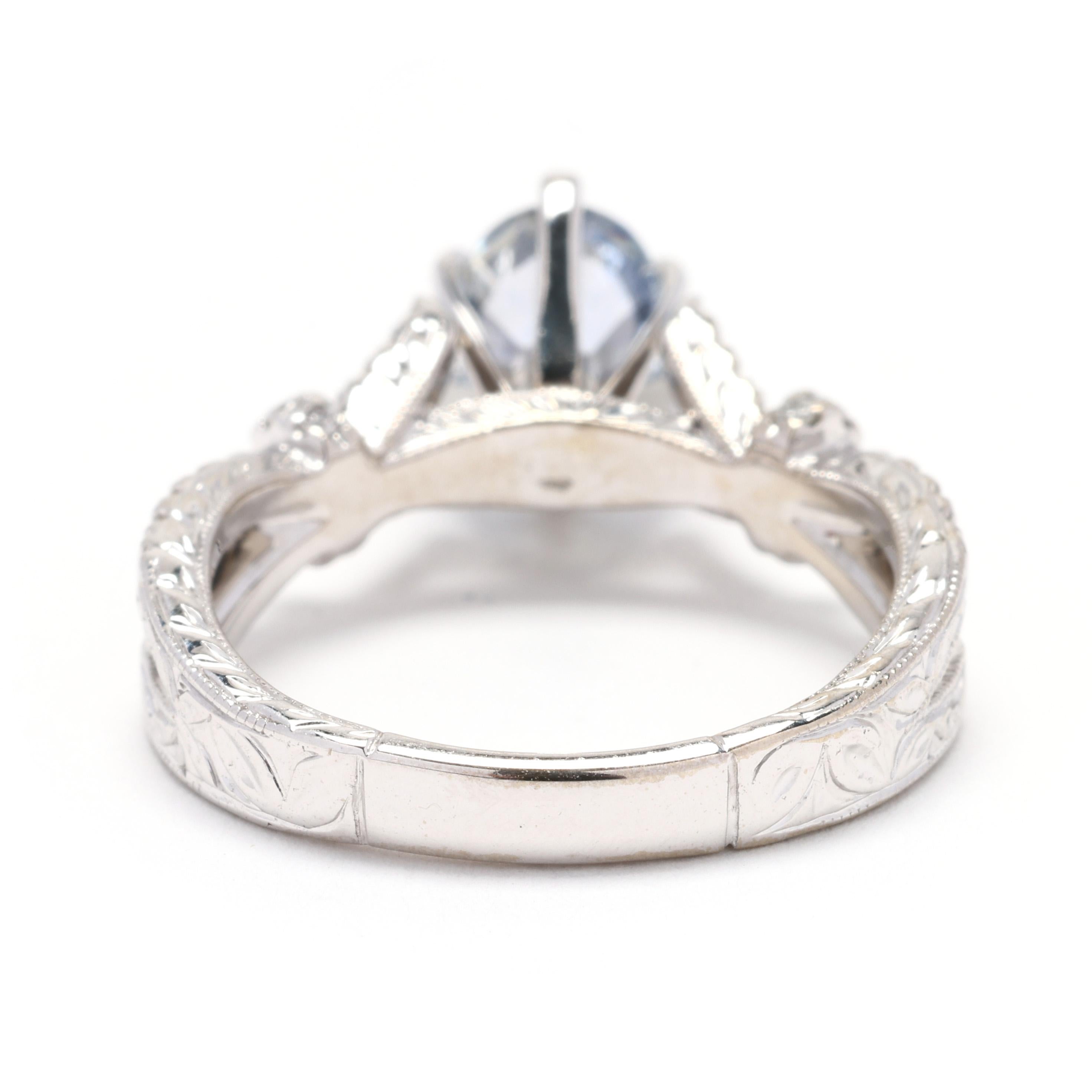 Taille ovale Bague de fiançailles avec saphir et diamant de 1,35 carat, or blanc 14 carats, taille de bague 5 en vente