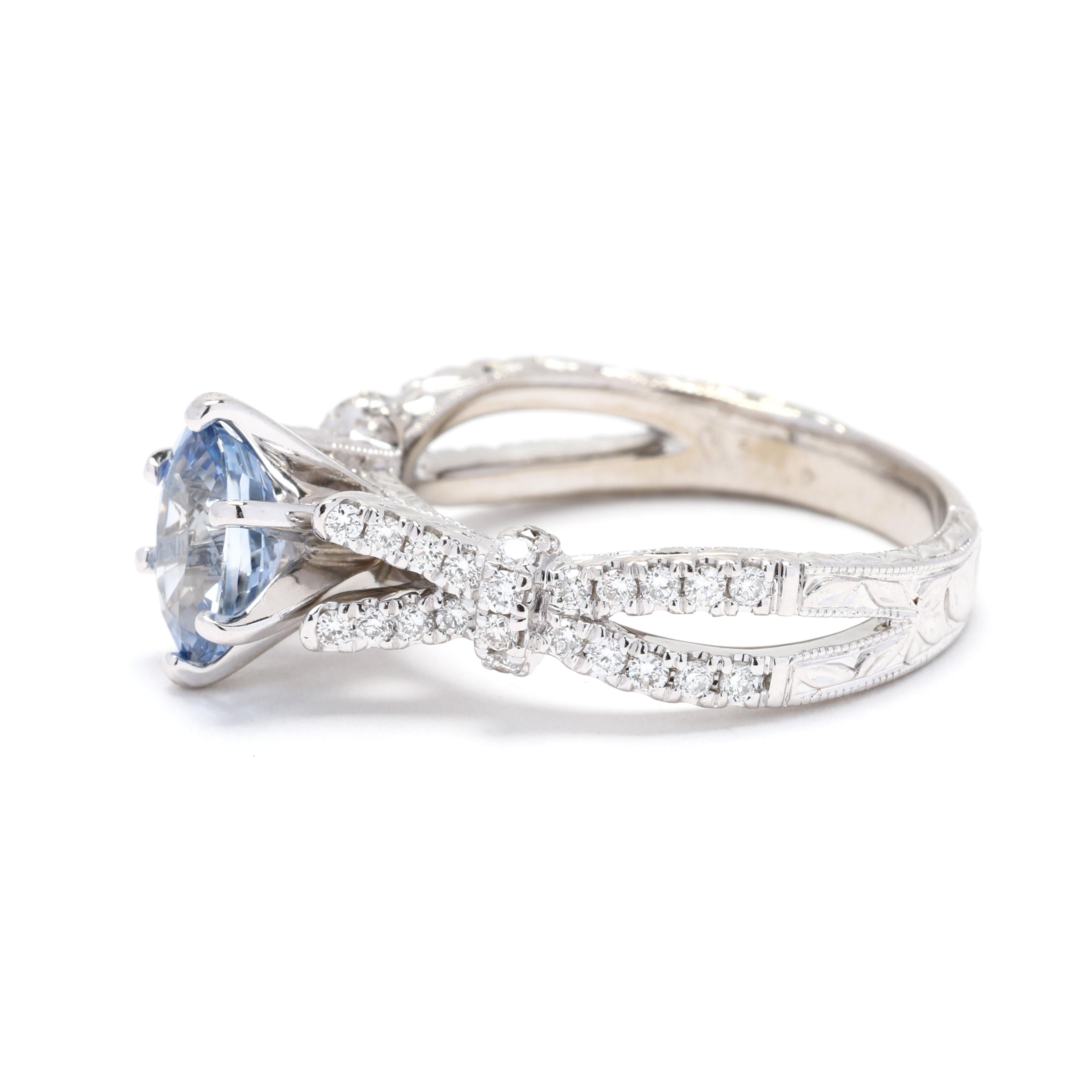 1.35ctw Sapphire and Diamond Engagement Ring, 14k White Gold, Ring Size 5 In Good Condition For Sale In McLeansville, NC