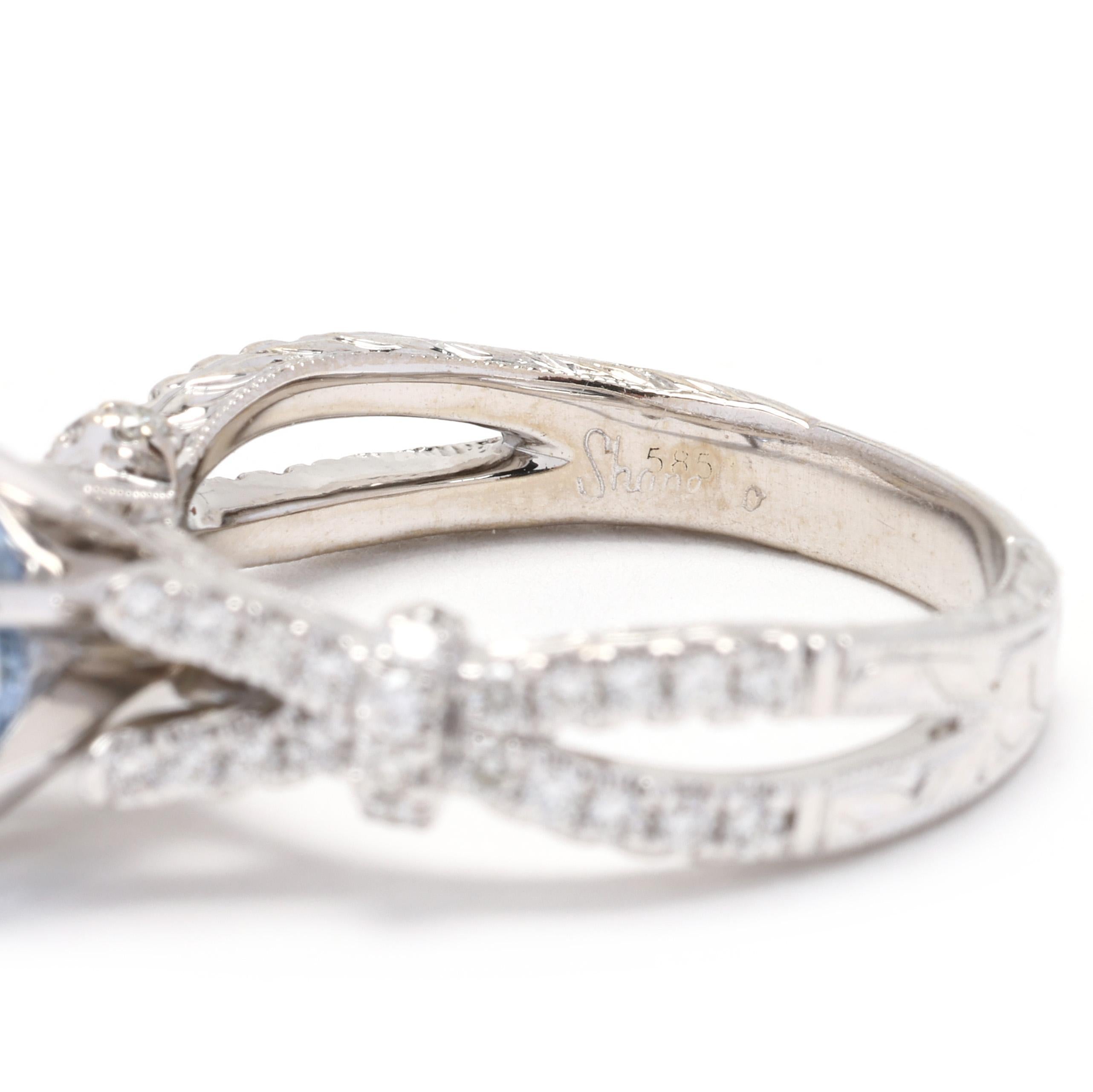 Women's 1.35ctw Sapphire and Diamond Engagement Ring, 14k White Gold, Ring Size 5 For Sale