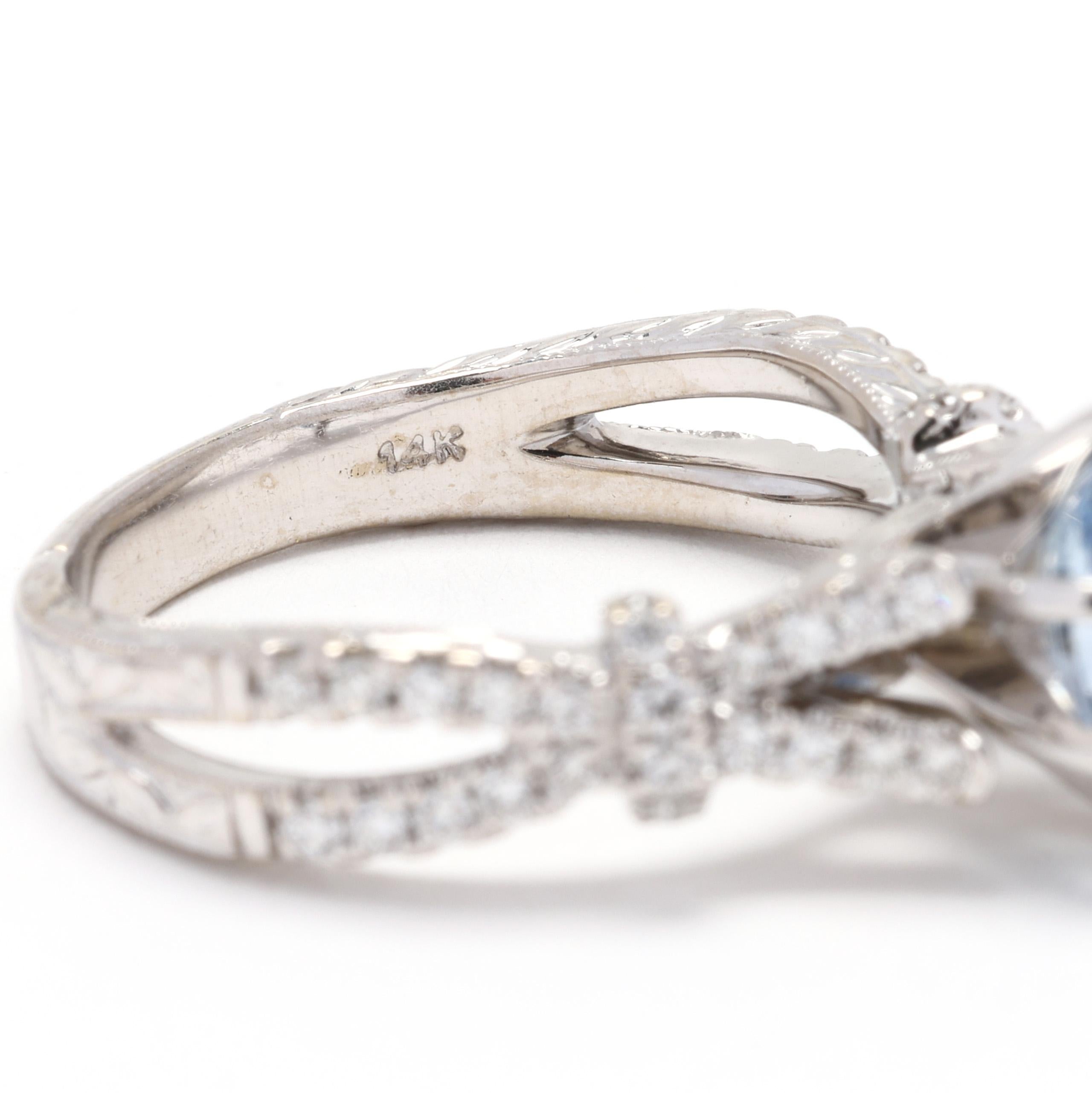 1.35ctw Sapphire and Diamond Engagement Ring, 14k White Gold, Ring Size 5 For Sale 1